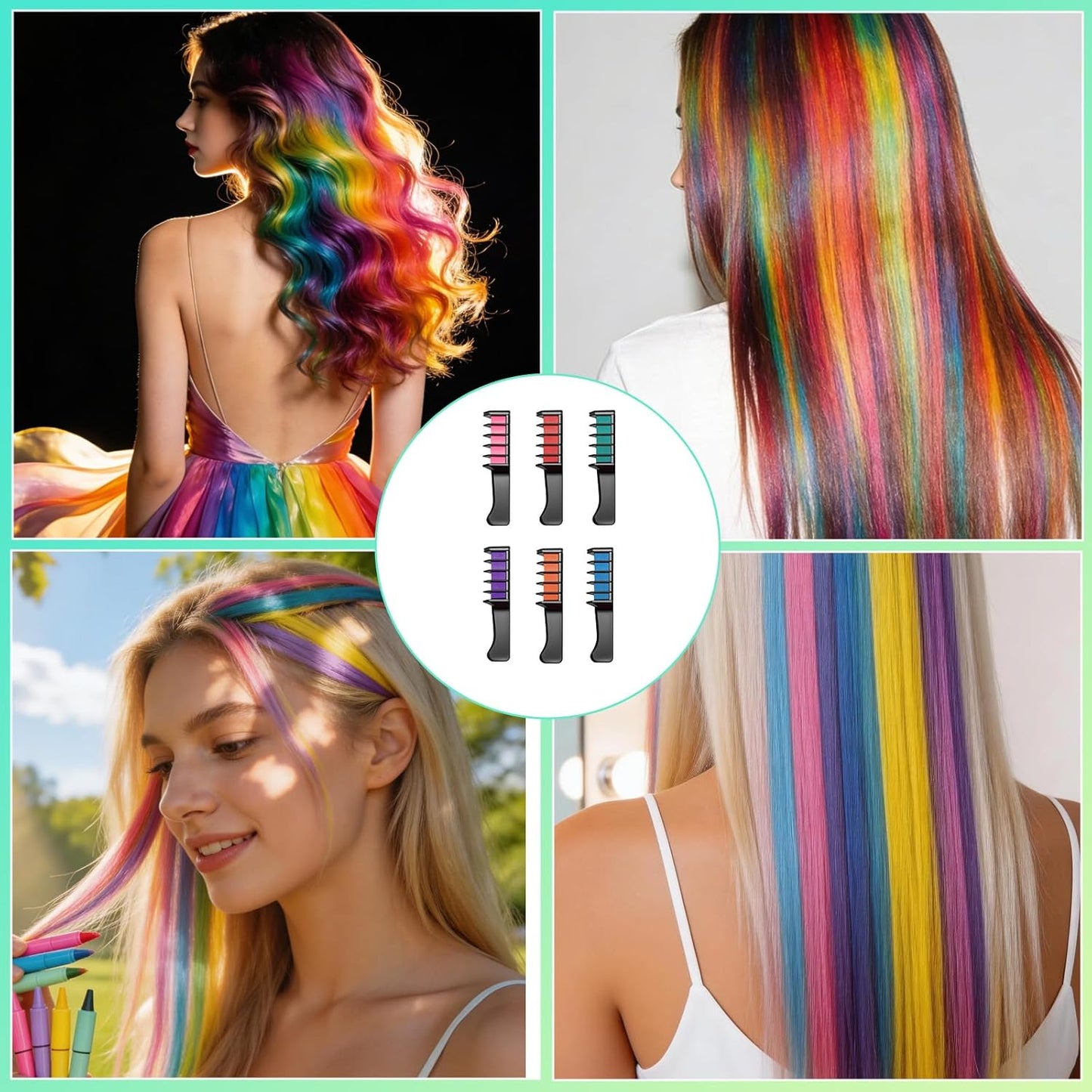Mini Hair Chalk Comb Set - 6 Pcs Temporary Hair Color for DIY Party & Cosplay Fun