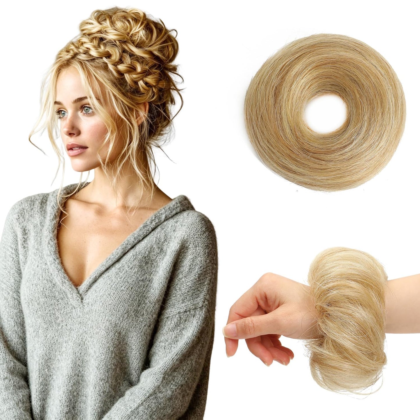 Messy Bun Hair Piece - 100% Human Hair Fluffy Donut Updo Extensions | 2Pcs Natural Black