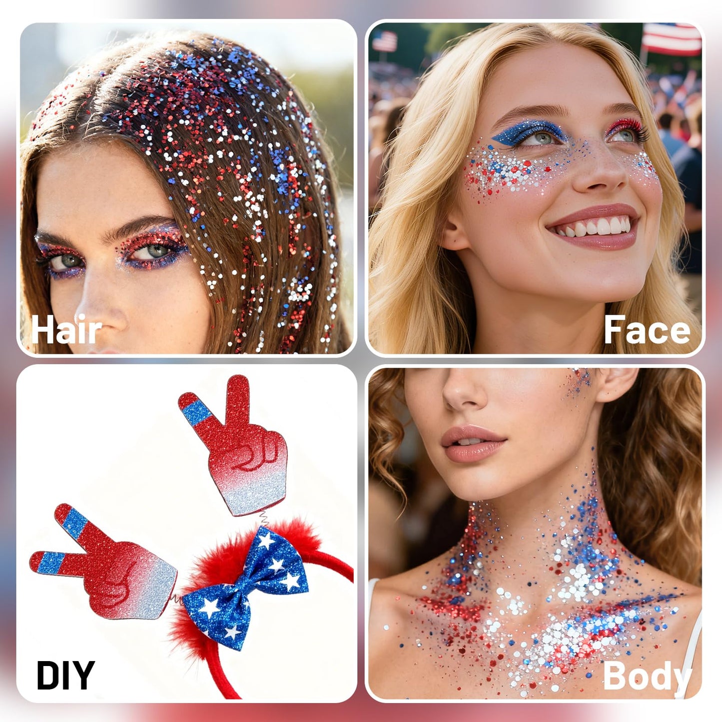 DAGEDA Red White Blue Body Glitter Stick,4th of July Accessories Hair Face Glitter Makeup for Women,Sparkle Patriotic Glitters Face Paint Stick,Memorial Day Fourth of July Outfits for Girls 1.12 oz