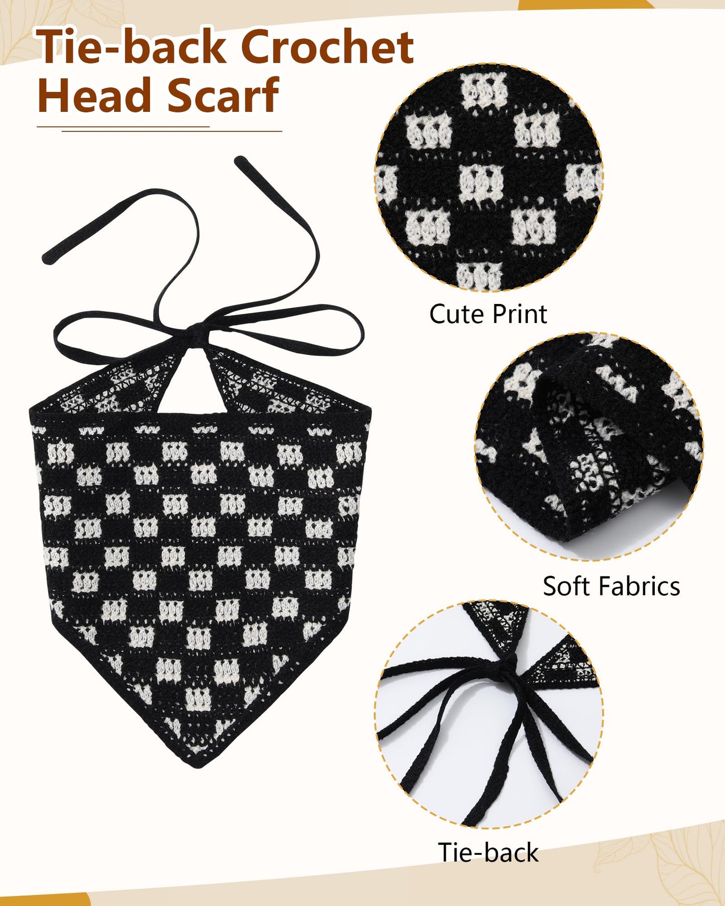 AWAYTR Crochet Head Scarf Hair Bandanas for Women Knit Bandana Headband Scarf Tie-Back Head Coverings Floral Headscarf for Girls (Black)