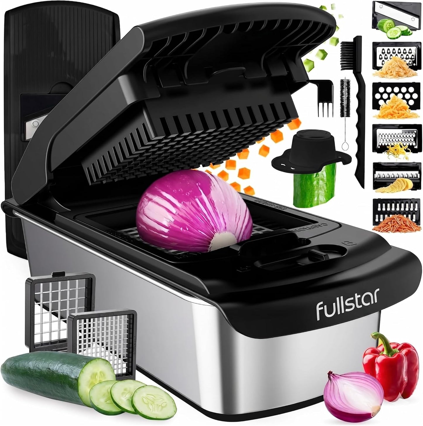 Pro Vegetable Chopper & Spiralizer - 4-in-1 Food Chopper with Container | Kitchen Gadget in White