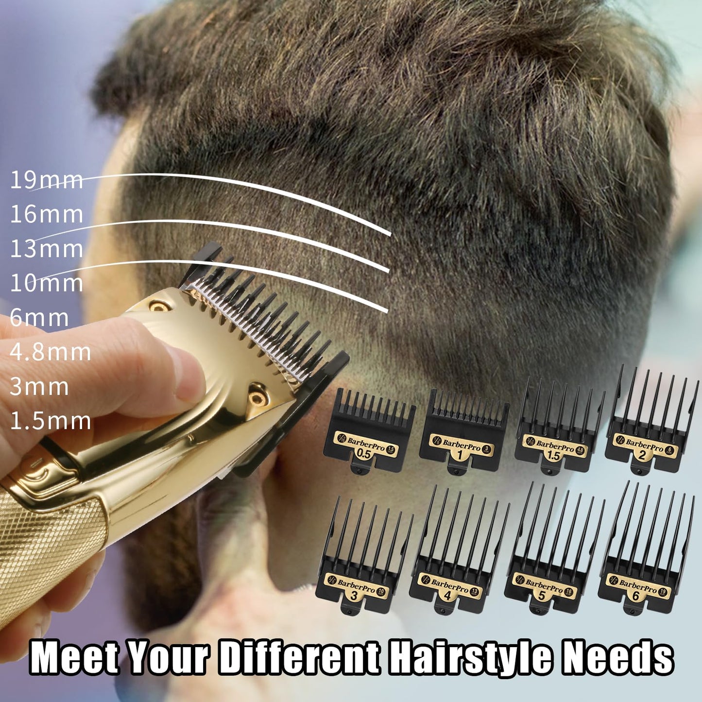 COSYONALL Clipper Replacement Guards for BabylissPRO Clippers Barberology FX870, FX880, FX825, and FX673 Clippers，Cutting Lengths 1/16”-3/4 ”,Black 8 Pack