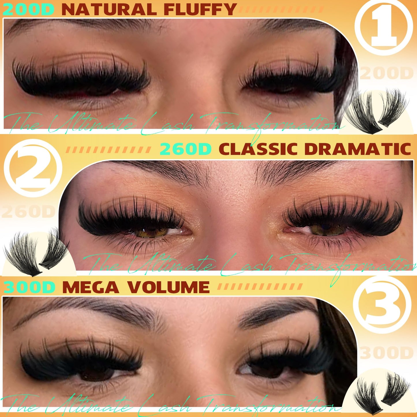 Fluffy Lash Clusters with Spikes 200D+260D+300D Cluster Eyelash Extensions Thick Eyelash Clusters Faux Mink Individual Lashes Full Volume Cluster Lashes 12-20MM Reusable Eyelashes by TNFVLONEINS