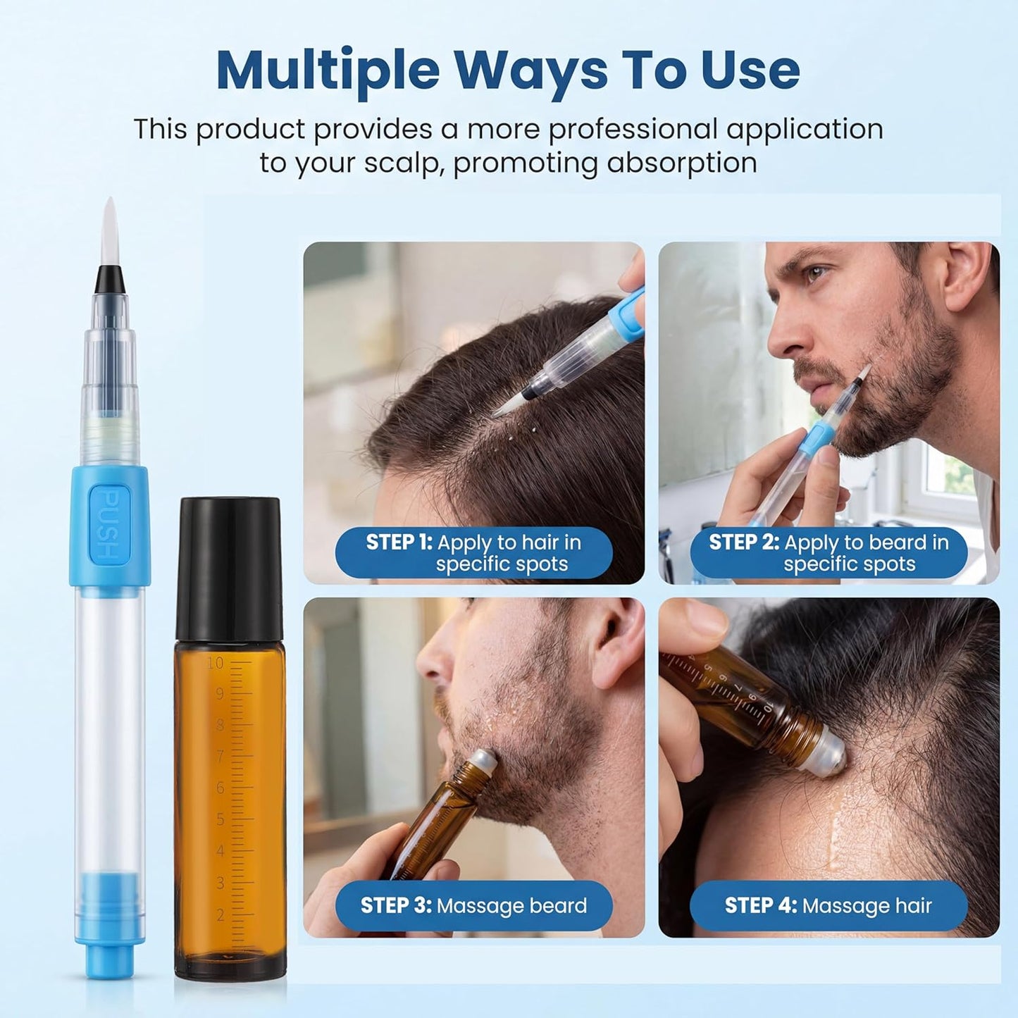 Minoxidil Hair Regrowth Solution for Men - Extra Strength Treatment with Roller & Brush | 9 Bottles