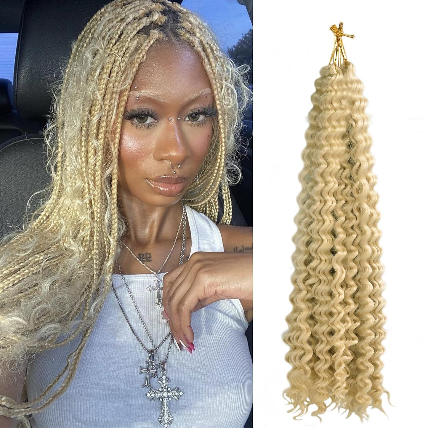Ocean Wave Crochet Hair Extensions - Deep Wave Synthetic Braiding Hair for Women | 24 Inch, #1B (Pack of 2)