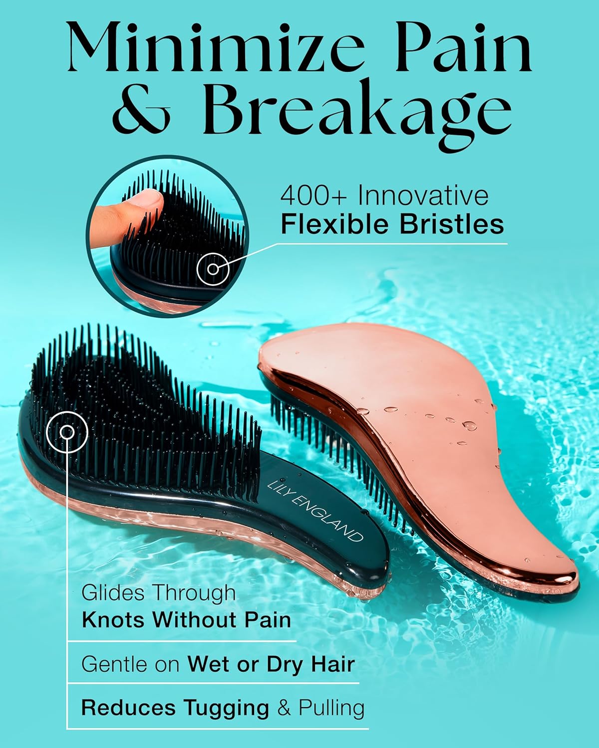 Gentle Detangler Hair Brush for Curly & Thick Hair - Flexible Bristles for Wet & Dry Use | Rose Gold