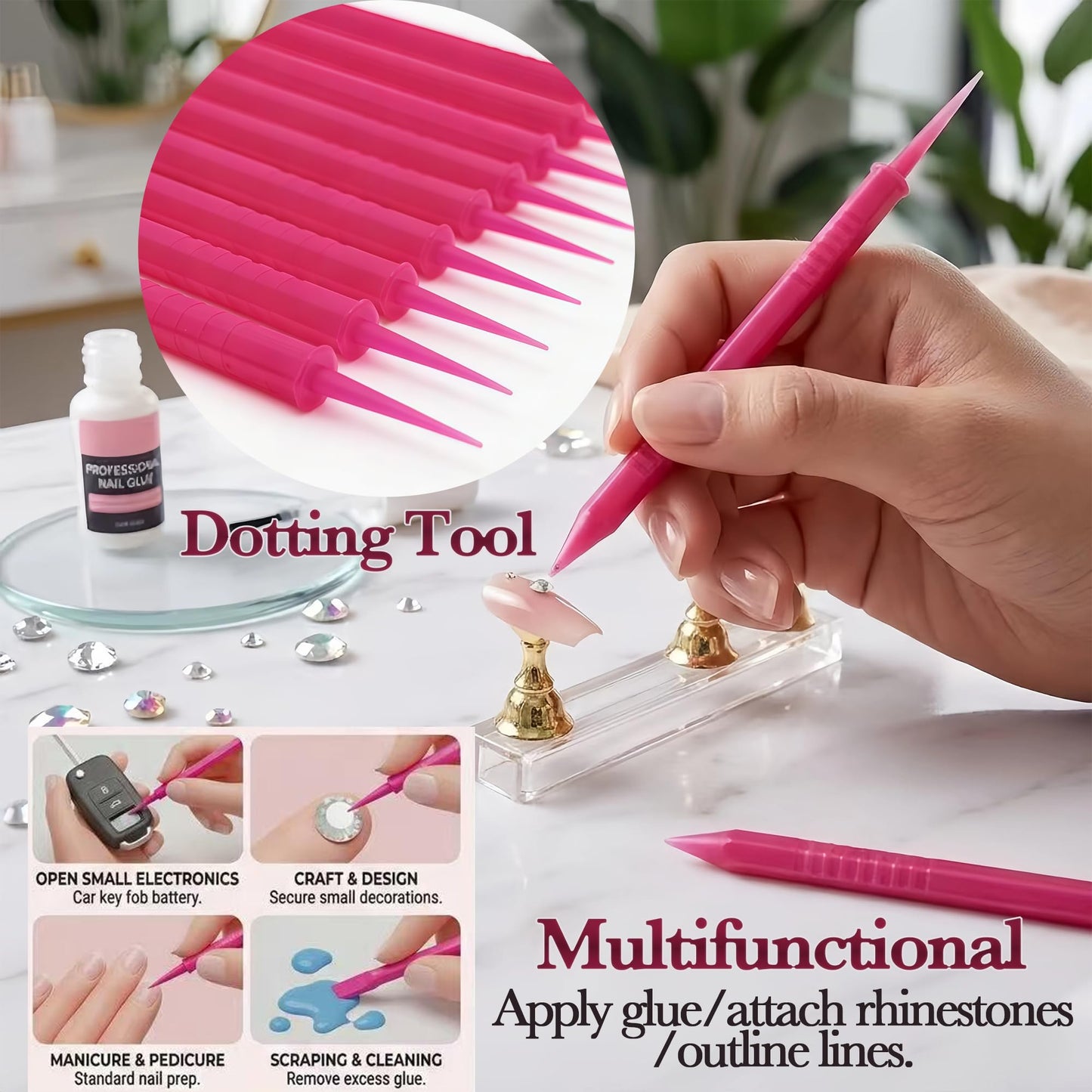 36Pcs Plastic Cuticle Sticks for Nails,Double Sided Cuticle Pusher Bulk,Nail Cleaner Tools for Manicure,3-Tip Dotting Tool for Gel Polish,Crafts 5.1 Inch,Hot Pink