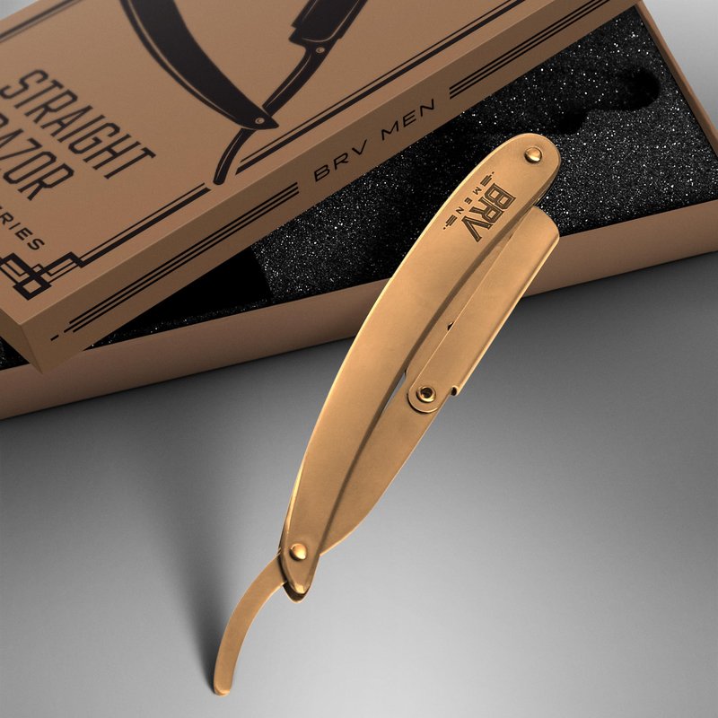 BRV MEN Straight Razor | Titanium Series | 100 Single Edge Blades | Straight Edge Razor | Shavette | Barber Razor | Mens Shaving Knife | Straight Razor Kit | For Men (Titanium Bronze)