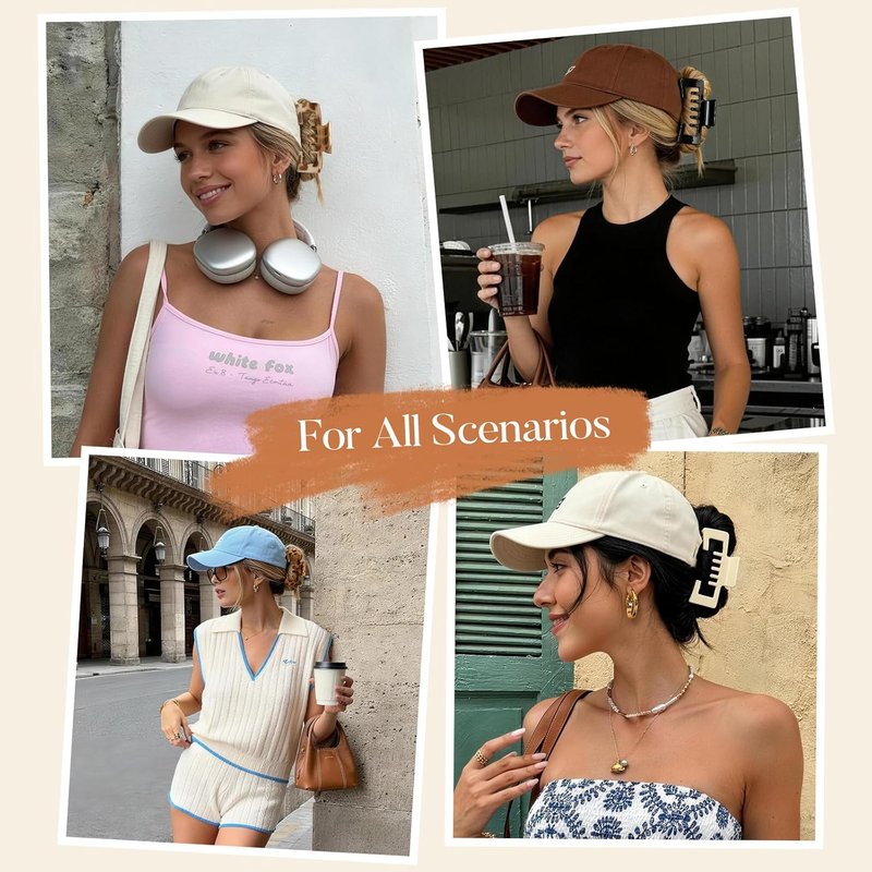 Hat Claw Clips for Women - 6 Pcs Non-Slip Hair Clips for Baseball & Trucker Hats | 4.1 Inch Tortoise Design