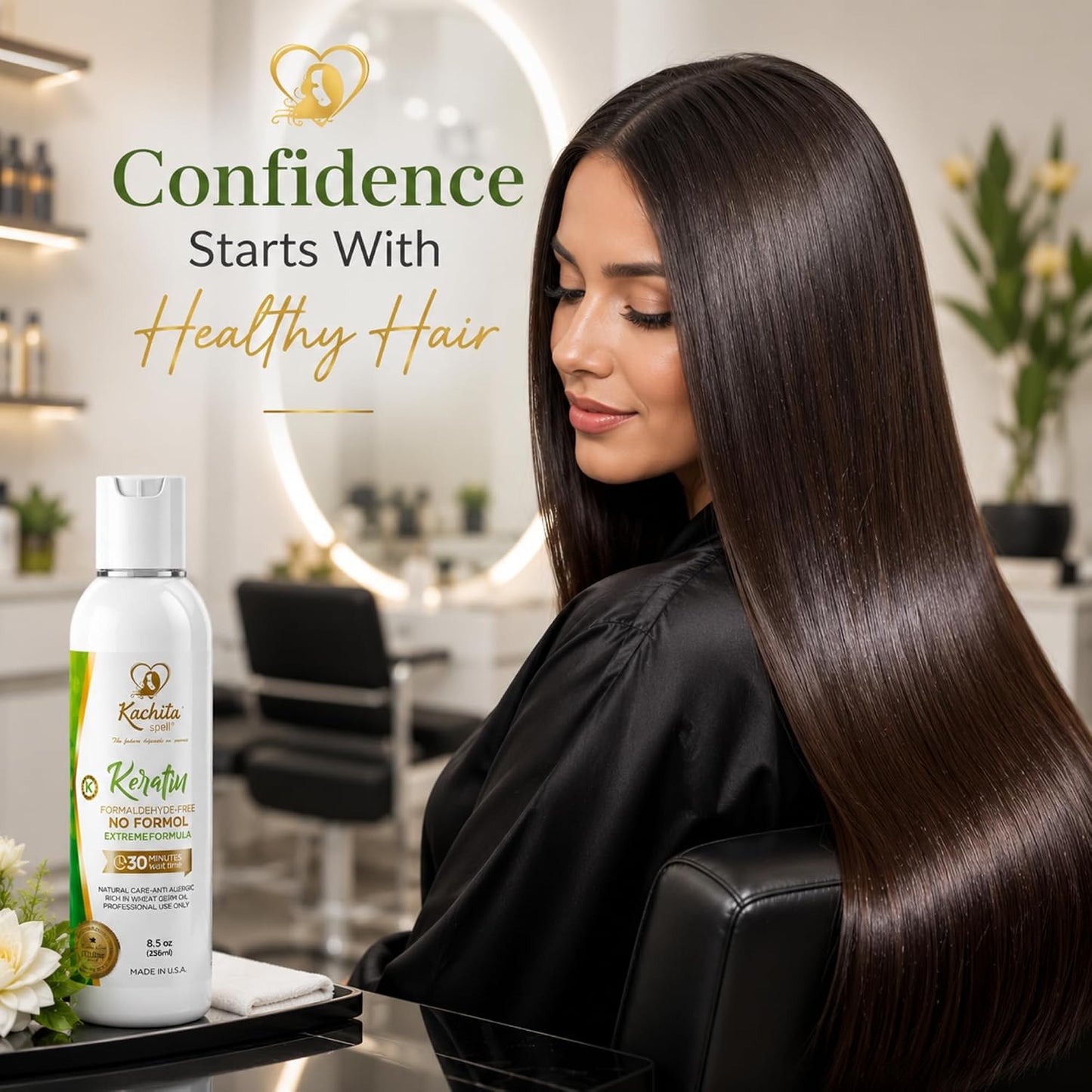 Brazilian Keratin Treatment - Formaldehyde Free Hair Straightener | 8 Fl Oz - Kachita Spell