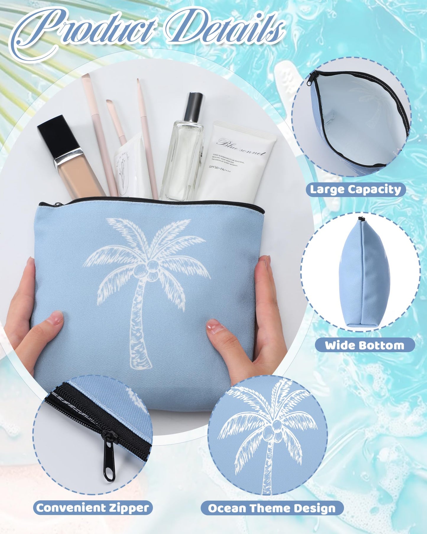 Bulyoou 10 Pcs Ocean Themed Blue Cosmetic Bags Bulk Zipper Pouch Makeup Bag for Women Girls Sea Weekend Travel Vacation Trip Gifts Supplies Nautical Party Favors Beach Accessories