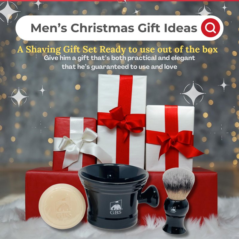 GENTS Men's Wet Shaving Black Set - Pack of 3 Piece- Synthetic Hair Shaving Brush, Ceramic Mug and 97% All Natural Shaving Soap Compliments for any Shaving Razor