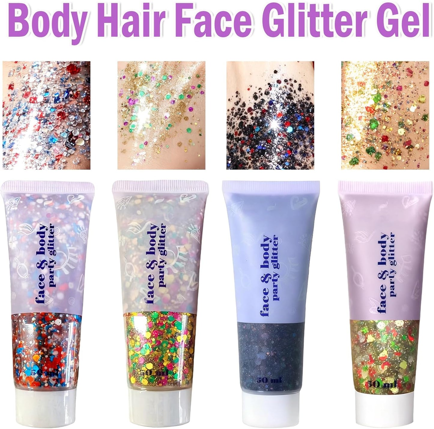 Christmas Body Glitter Gel - Red, Green & White Holographic Face & Hair Glitter for Festive Makeup | Chunky Sequin Shine