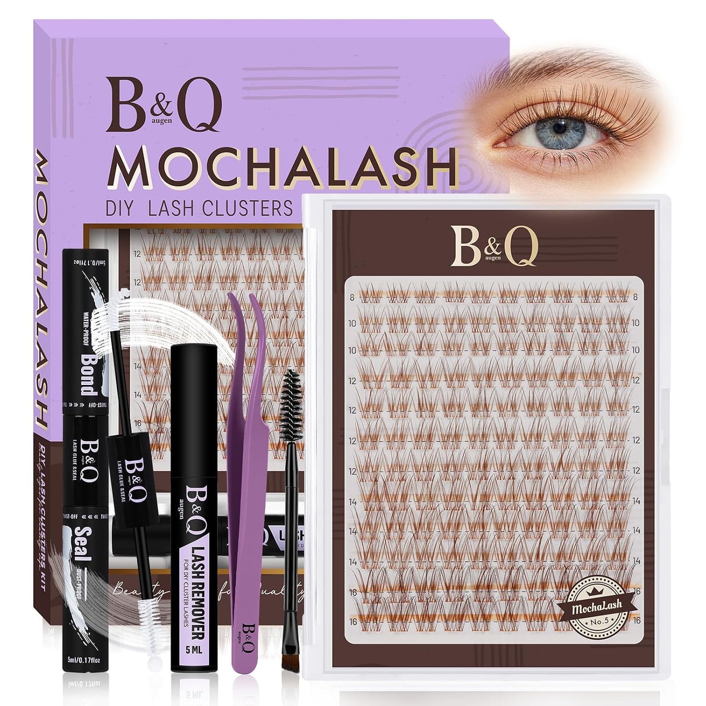 Eyelash Extension Kit - 10-18mm D Curl Lash Clusters with Bottom Lashes | DIY Bond & Seal Applicator