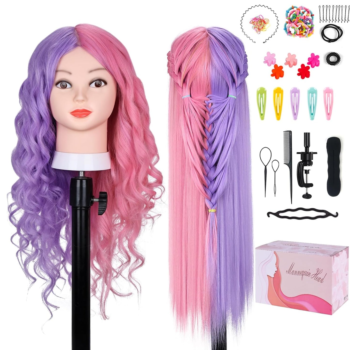 Beauty Star Mannequin Head - 18-Inch Real Human Hair Styling Head for Braiding & Cosmetology Training | Dark Brown Hair, Blue Eyes