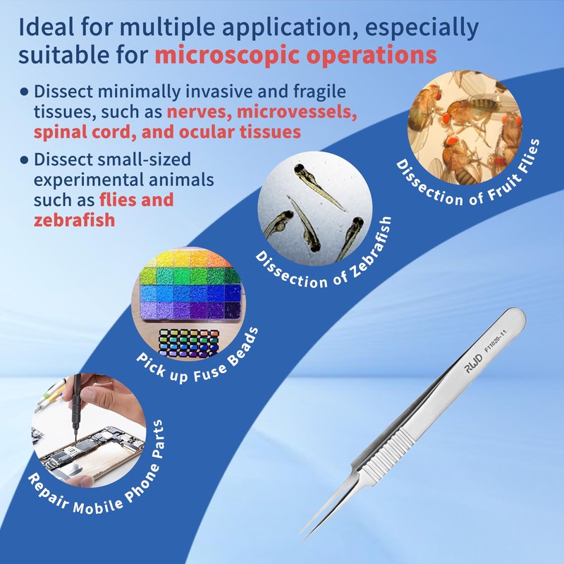 RWD Ultra-fine Dressing Forceps 4.3", Martensitic Stainless Steel Medical Tweezers, Head length 30mm, Tip 0.05 * 0.01mm, Surgical Tweezer for High-Precision Handling (F11020-11)