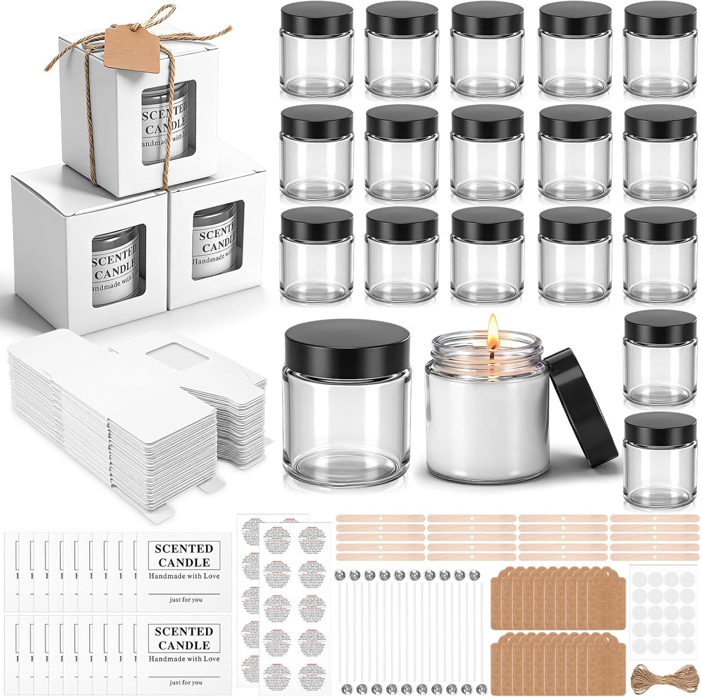 20 Pack 4oz Glass Candle Jars with Lids - Round Empty Containers for Candle Making | Gift Box Included