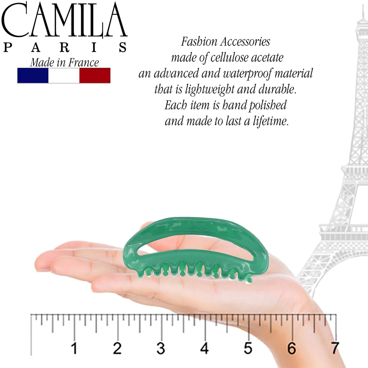 Camila Paris CP2581 French Hair Clip for Women, Green, Girls Hair Claw Clip Jaw Fashion Durable and Styling Hair Accessories for Women, Luxury Ladies Strong Hold No Slip Grip Clamp, Made in France