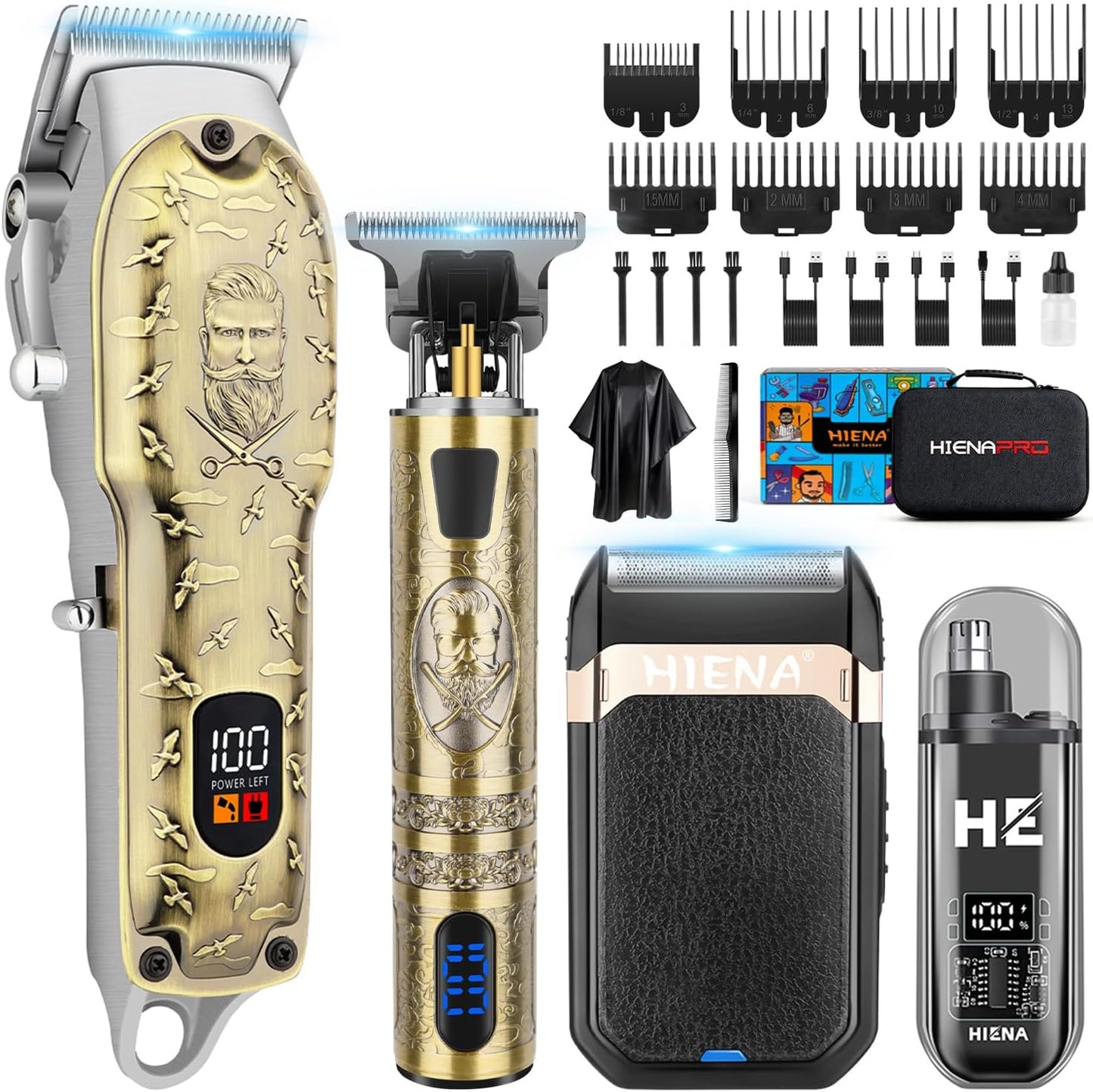HIENA PRO Hair Clippers - Cordless Barber Clipper & T-Blade Trimmer Set | Men's Hair Cutting Kit
