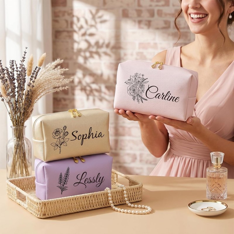 Personalized Makeup Bag - Custom Travel Toiletry Organizer for Teen Girls, Bridesmaids & Women | Double-Sided Engraving