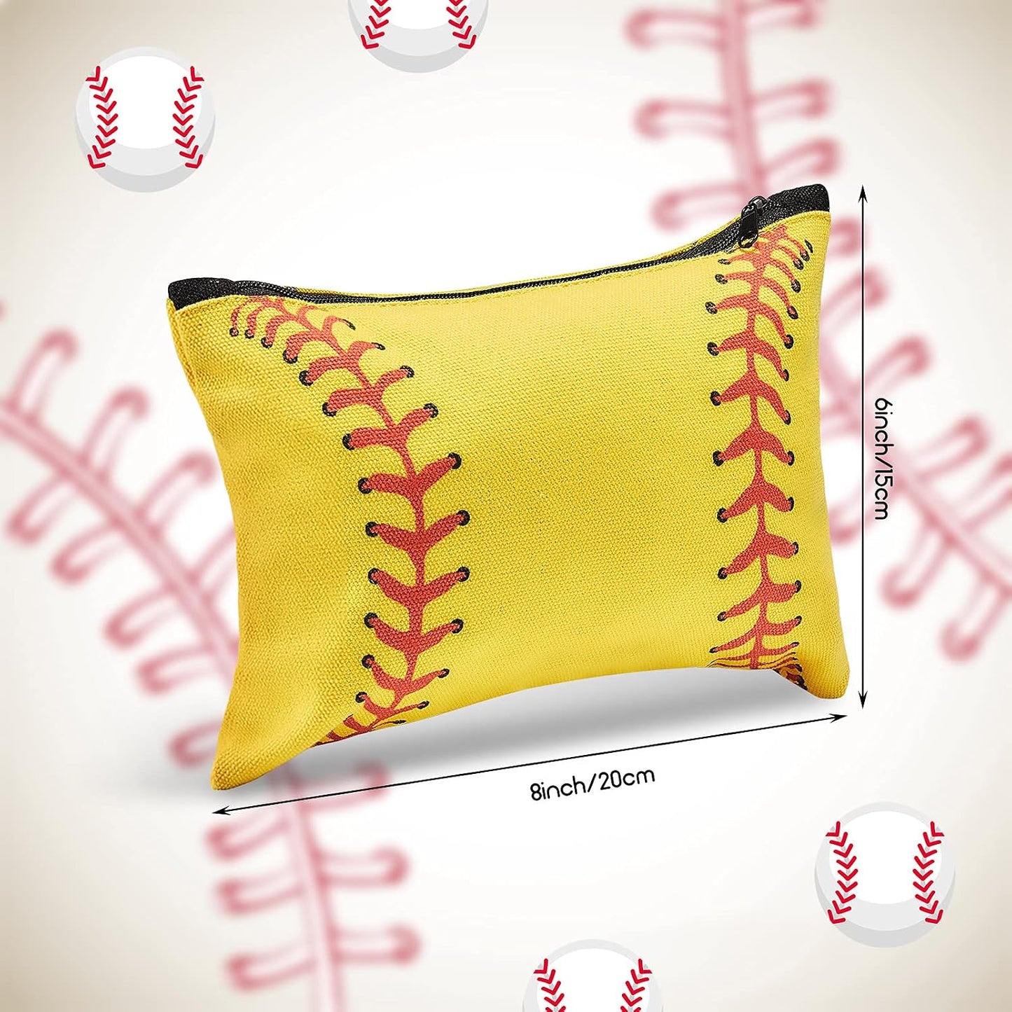 Softball Makeup Bags - 12 Pcs Canvas Cosmetic Zipper Pouches | Portable Travel Toiletry Organizers for Team Gifts