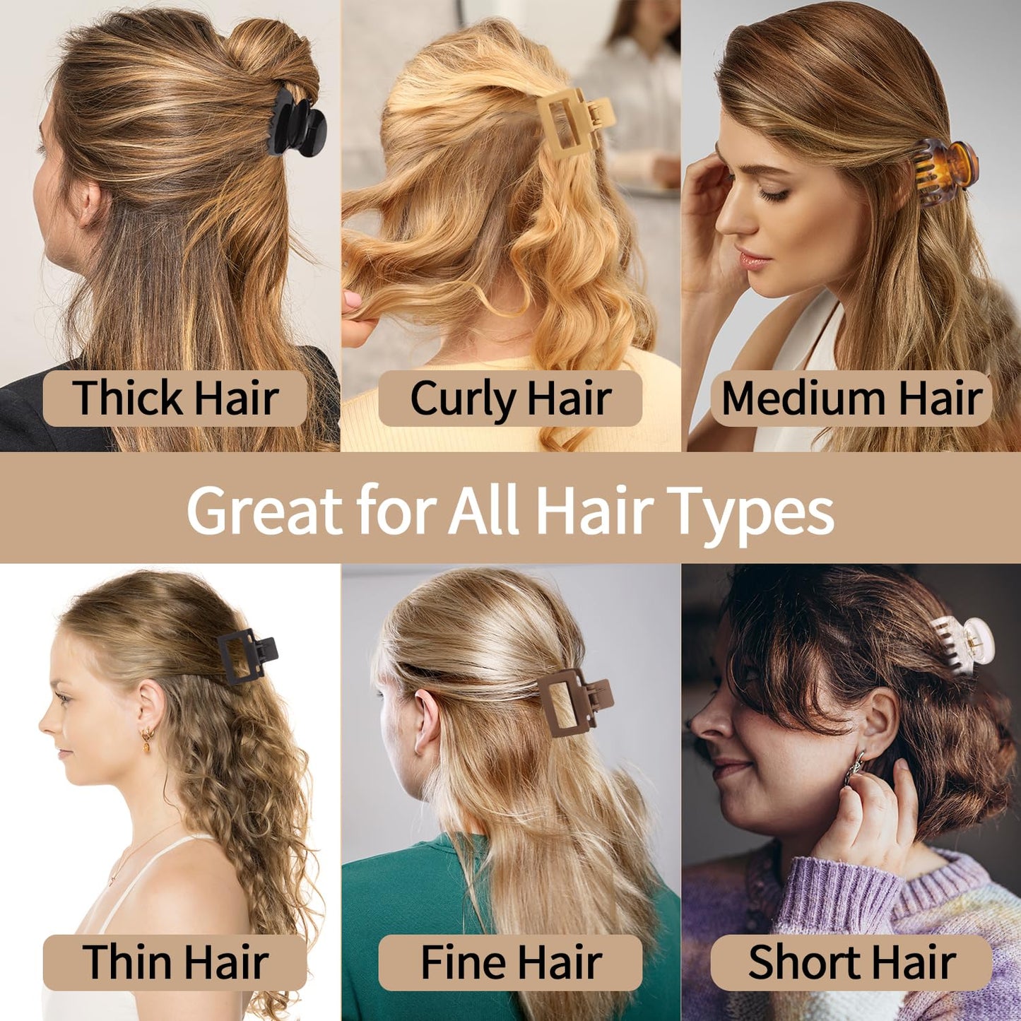 Medium Hair Clips for Women | 12-Pack Small Claw Clips for All Hair Types - No Slip, Double Row Design