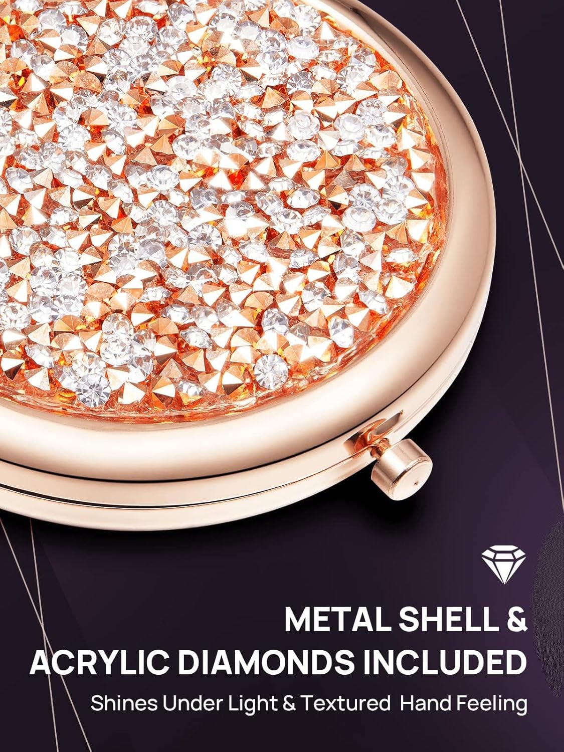 OMIRO 1X/10X Magnifying Compact Mirror - Rose Gold Mini Diamond Pocket Makeup Mirror