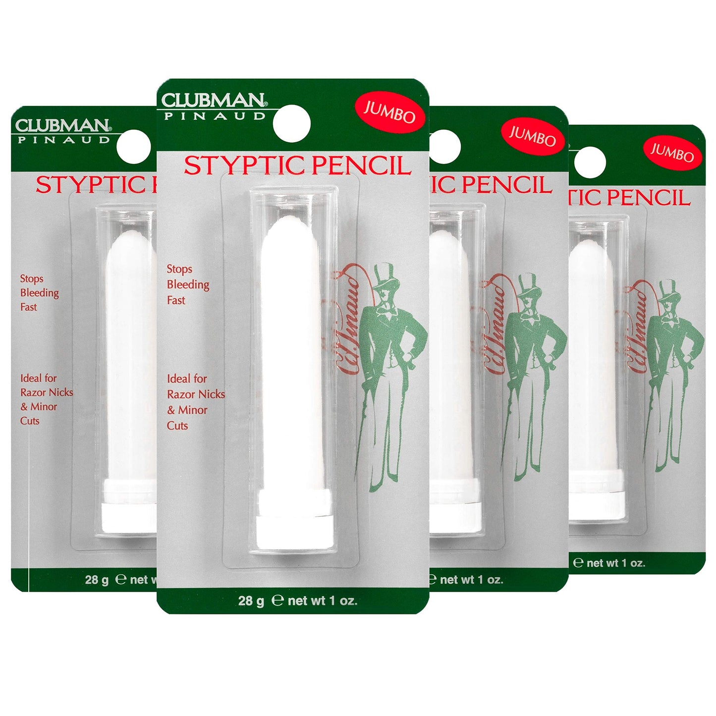 Clubman Pinaud Styptic Pencil Jumbo, Stops Bleeding Fast from Razor Nicks and Minor Cuts, 1 oz (Pack of 4)