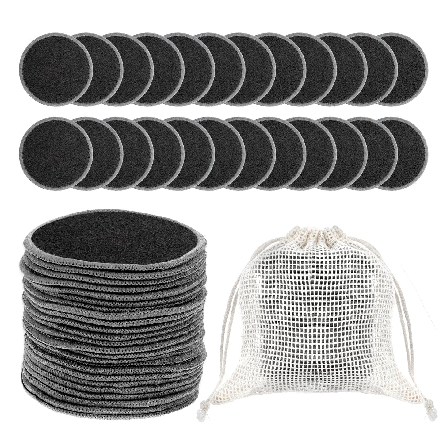 JIEYAO 24Pcs Reusable Makeup Remover Pads for Face, Soft Microfiber Makeup Remover Cloths with Mesh Bag Washable Rounds Toner Pads