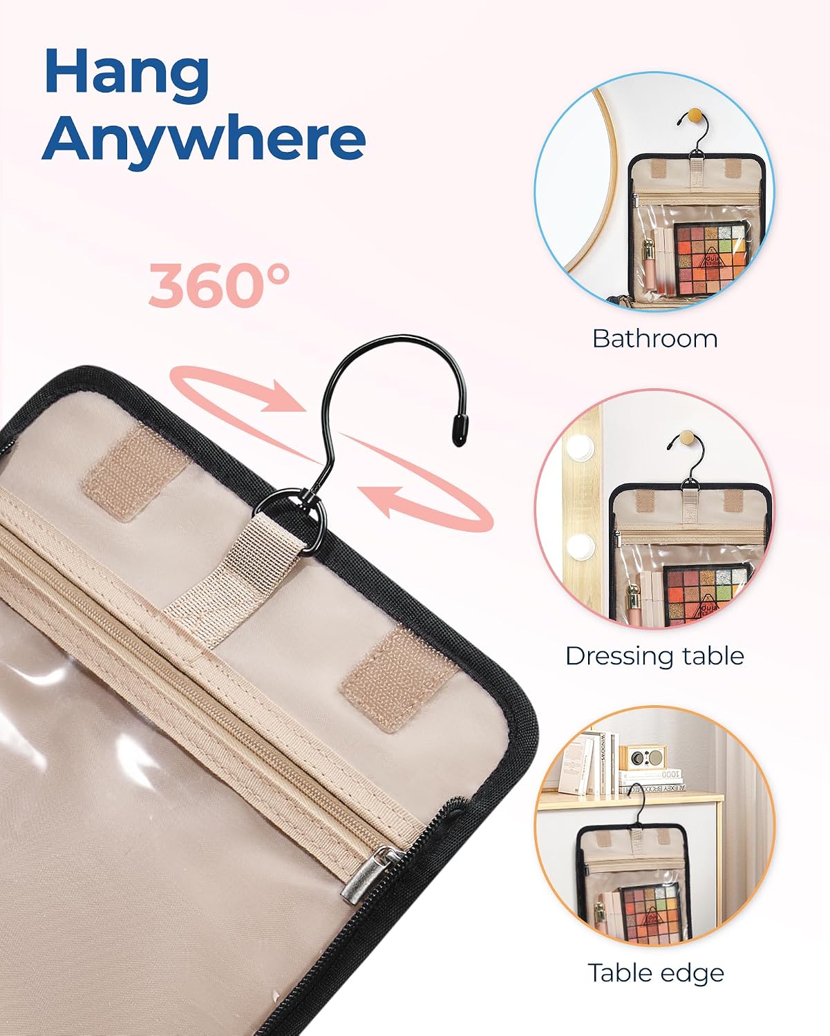 BAGSMART Hanging Travel Toiletry Bag - Large Water-Resistant Organizer for Cosmetics & Brushes | Black