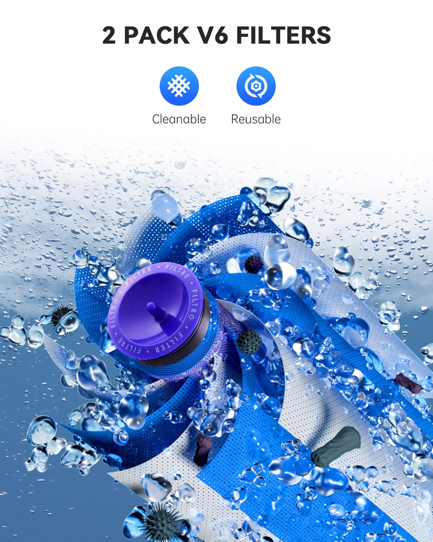8000mAh Rechargeable Replacement Battery for Dyson V6 Series Vacuum Cleaners, Providing 26 Minutes of Runtime in Standard Mode, Installs in Just 3 Minutes, Includes 2 Pre Filter and 1 Post Filter