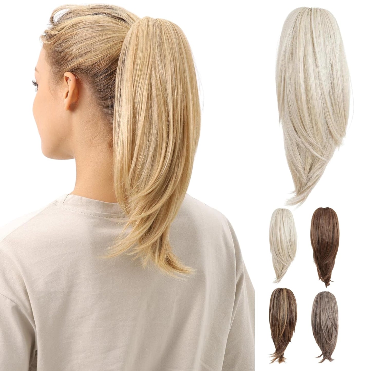 10-Inch Straight Claw Clip-In Ponytail Hair Extensions - Black | Realistic Synthetic Hair for Women & Men