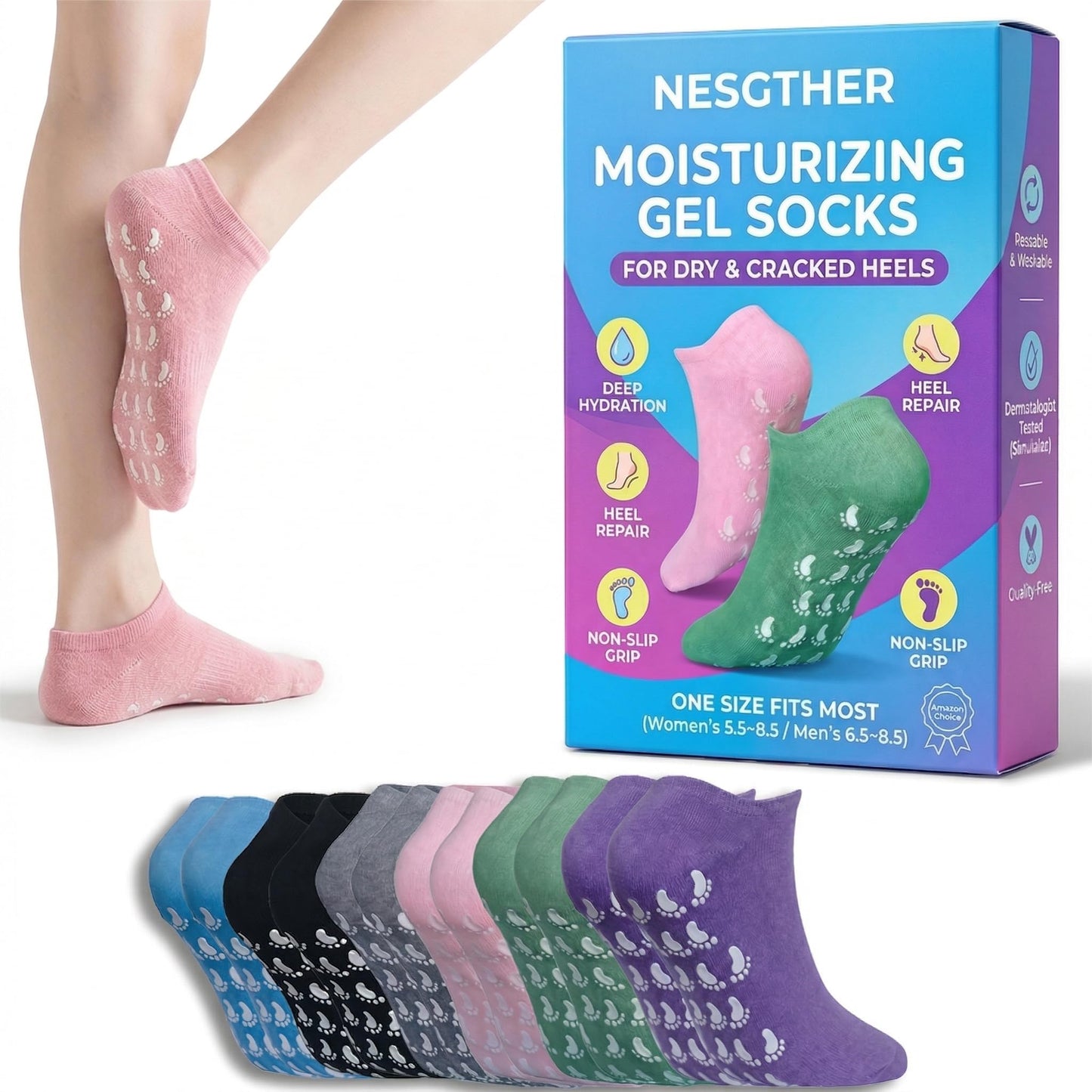 Moisturizing Socks 3 Packs Foot Moisturizer Spa Socks for Dry Cracked Heel Feet Moisture Hydrating Silicone Socks for Foot Care