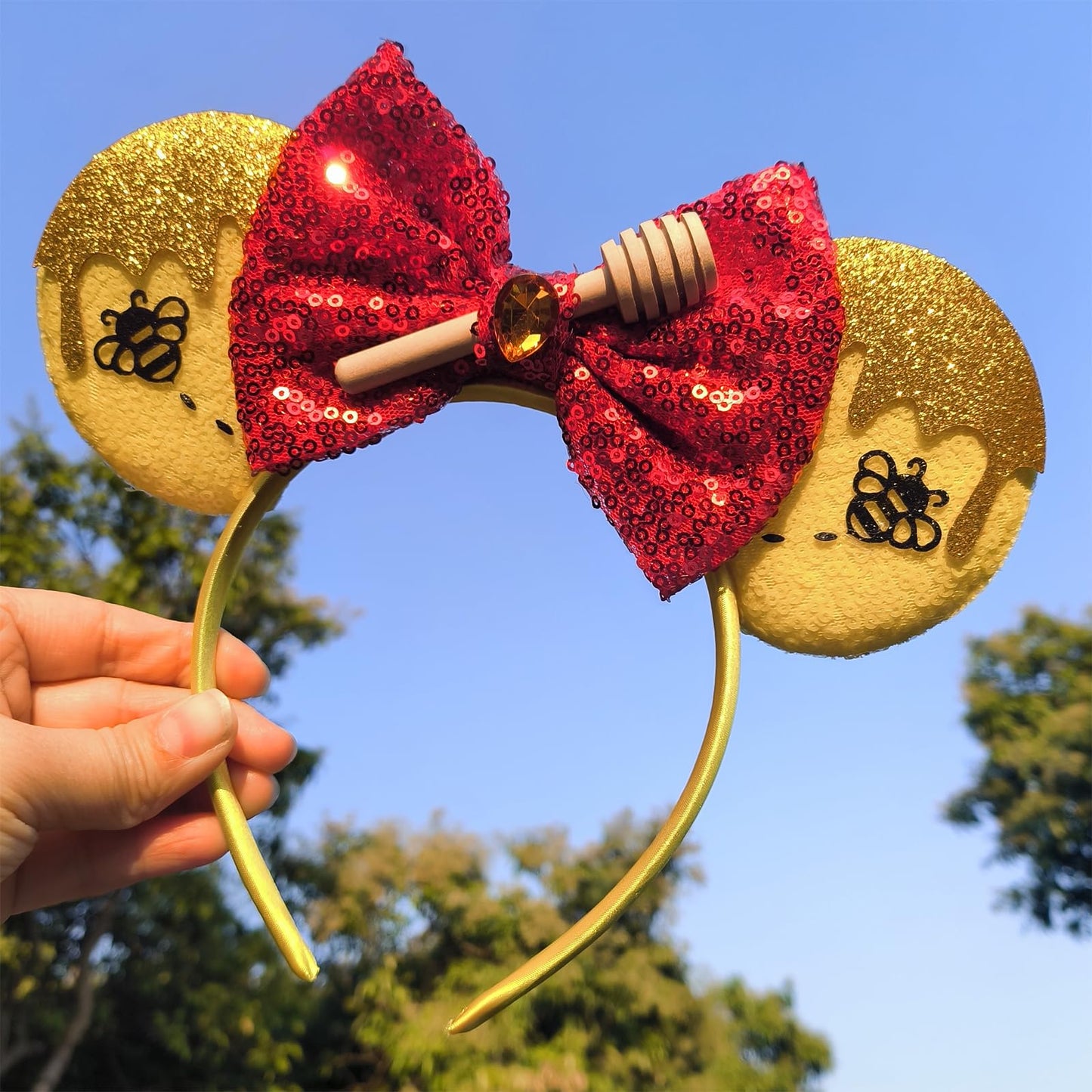 Opzzqz Mouse Ear Headbands for Women Giltter Bow Headband for Girls Birthday Party Decorations