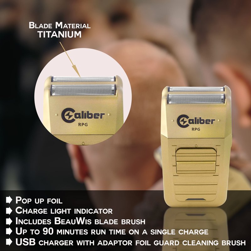 Caliber Pro - RPG Shaver - With Non Slip Clipper Grips - Corded/Cordless Close Cutting Foil Shave - Rechargeable Lithium Ion Battery - With Pop Up Hair & Beard Trimmer - Electric Razor for Men