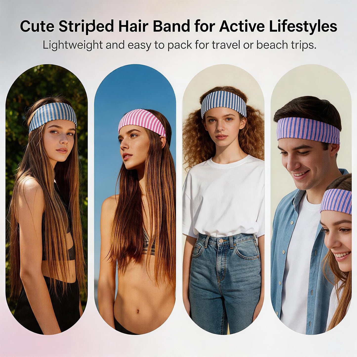 Aoiafrk 4PCS Striped Headband, Wide Headbands Non Slip Elastic Stretchy Bandanas for Workout Yoga Running, Fashion Hair Accessories for Women