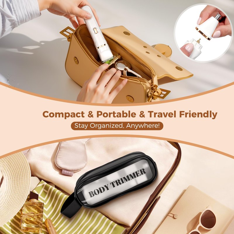Bikini Trimmer for Women, 5-in-1 Waterproof Electric Razors for Women, Rechargeable Pubic Hair Trimmer, Electric Shaver with Travel Pouch, Body Shaver for Private Area Underarm Leg Face Nose, White