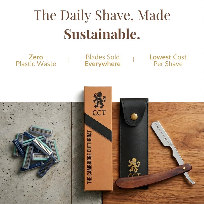 The Cambridge Cutthroat® Cut Throat Razor Kit with Blades & Travel Pouch - Black & Gold Stainless Steel Professional Barber Shaver Men - Straight Edge Moustache & Beard Shaper