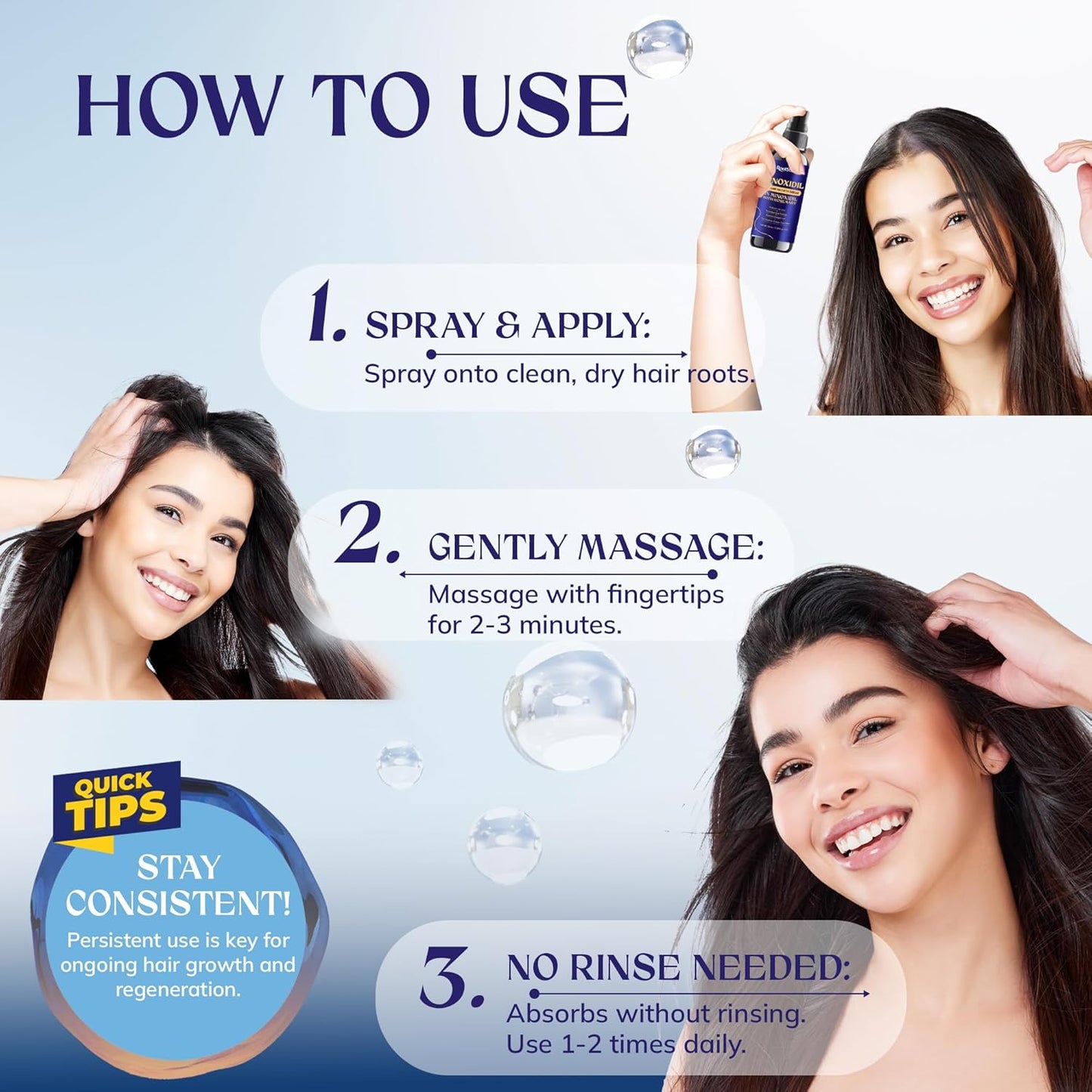 Minoxidil Hair Growth Treatment for Men & Women - Extra Strength 3-Pack with Rosemary for Thinning Hair Regrowth | 180 ML