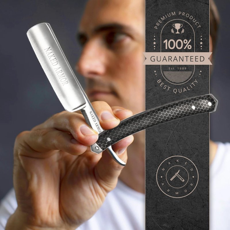 Naked Armor Elyan Straight Razor - Shave Ready 7/8" Round Nose Japanese Steel Straight Razors for Men with Resin Scale, Case Included, Close Shave