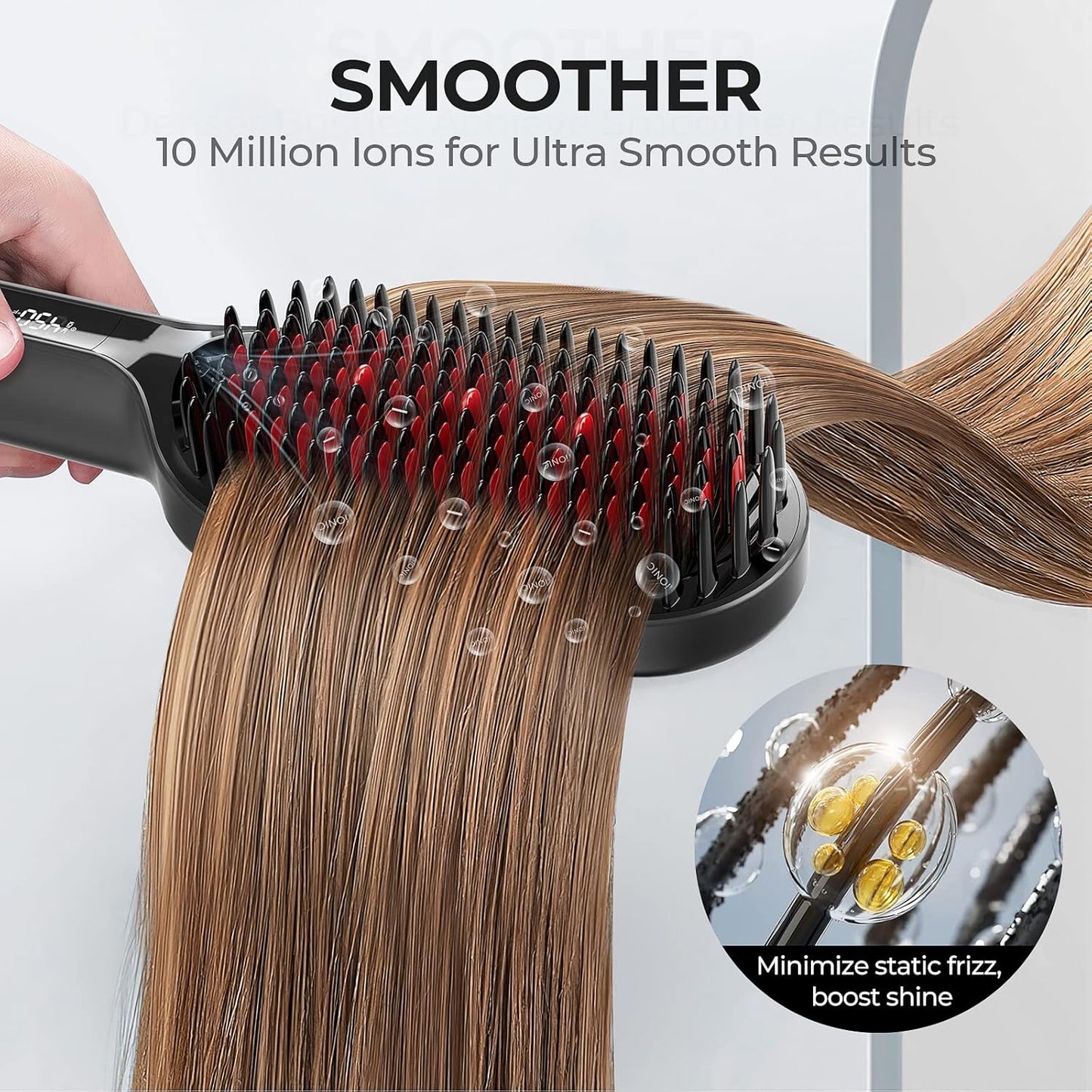 Tymo Hair Straightener Brush - Ionic Straightening Brush with 16 Temp Settings | Ceramic Hot Comb for Thick Curly Hair, Black