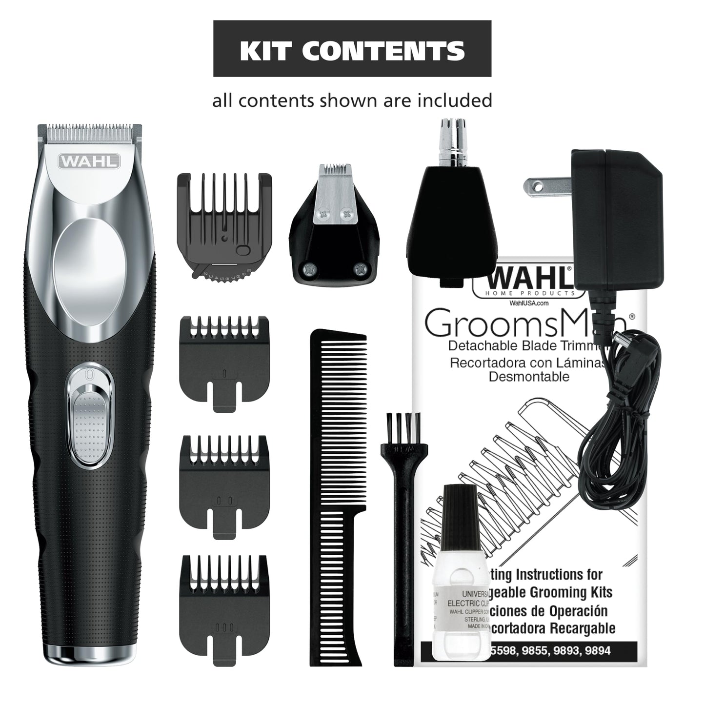 Wahl Groomsman Pro All in One Beard Trimmer for Men, Mens Beard Trimmer Rechargeable Cordless Hair Trimmer, Includes 3 Attachment Heads for Beard, Nose, & Ear Hair Trimming - Model 5617