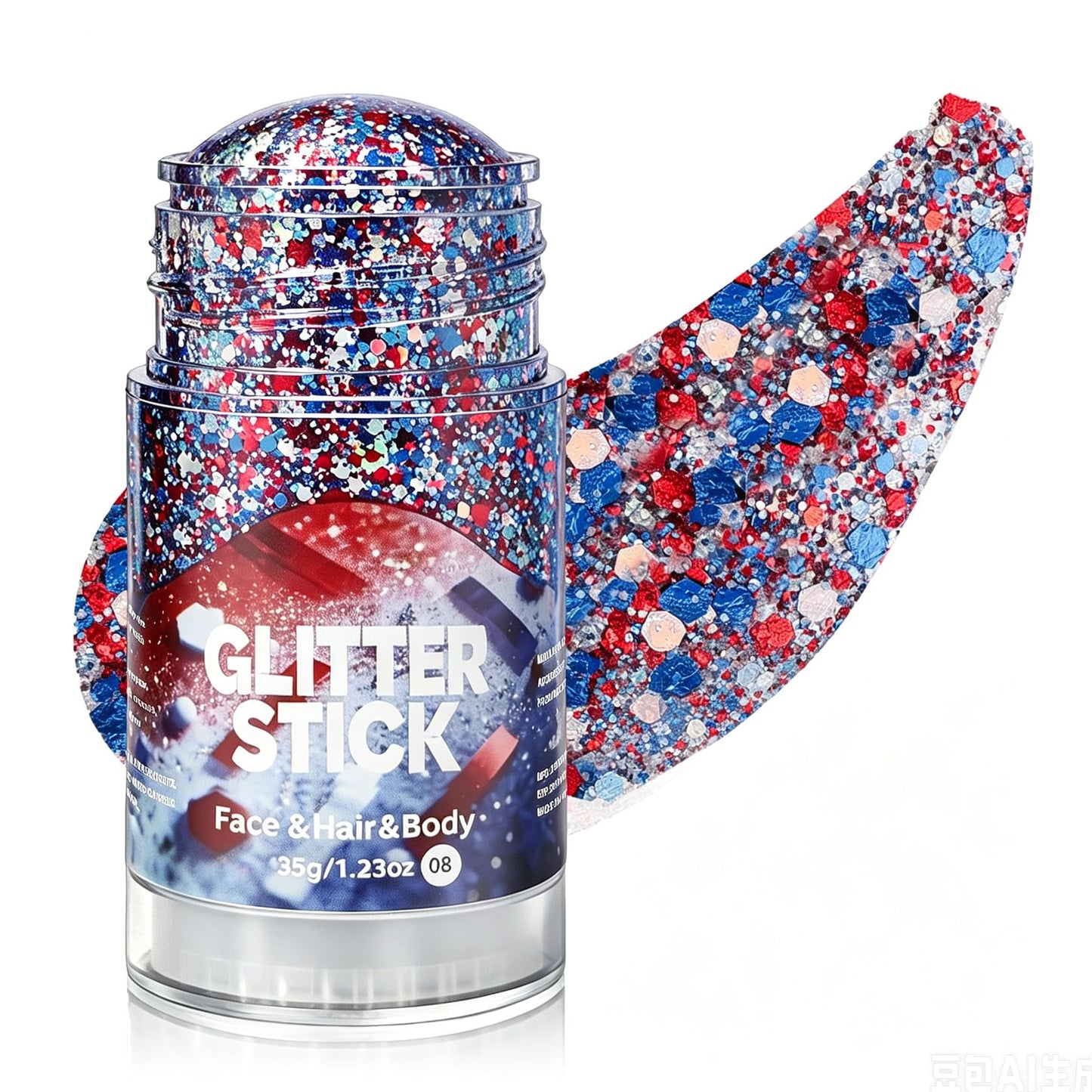 Face Hair Glitter Stick, Red White Blue Body Sparkle, Hair Shimmer Mermaid Sequins Patriotic Accessories Glitter Gel for Women Music Singer Festival Rave Party Outfit Lips Eyes Makeup #08