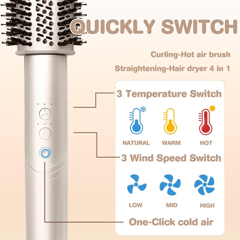 8 in 1 Hair Dryer Brush and Blow Dryer, Hot Hair Styler with 110,000 RPM High-Speed Negative Ion, Automatic Curling Iron, Thermal Hair Brush for Fast Drying Straightening Curling Voluming (Champagne)