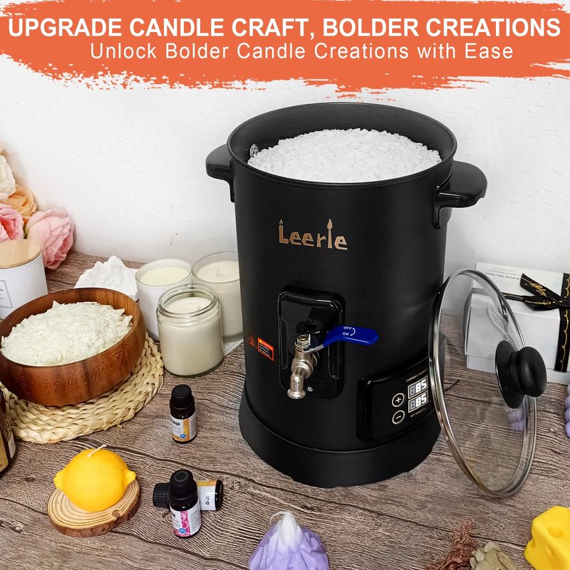 Leerie 12Lbs Digital Wax Melter for Candle Making - D6 Candle Wax Melting Pot with Accurate Temperature Control & Heating Core Brass Spout for DIY Home Business Candle Maker