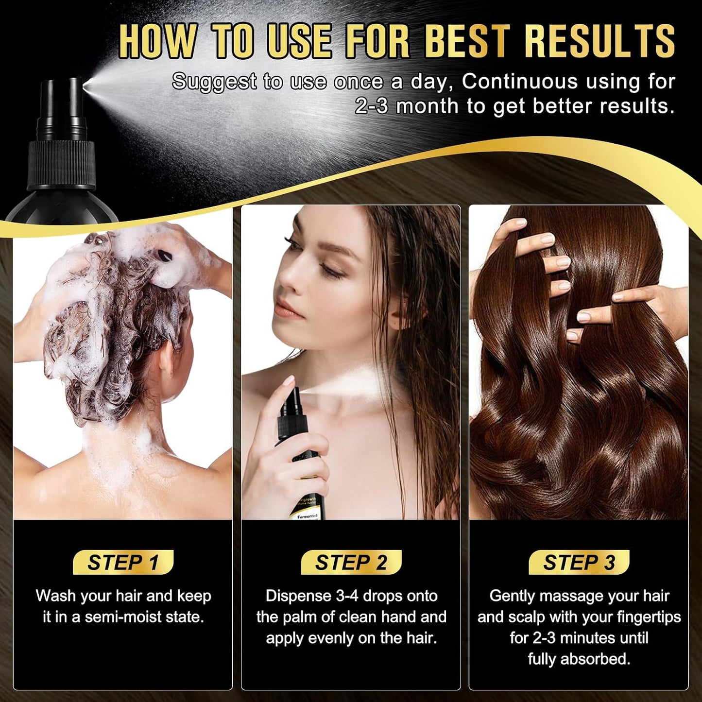 Organic Black Rice Water Spray - Hair Growth Solution with Castor Oil & Ginger Extract | 100ml/3.2 fl.oz