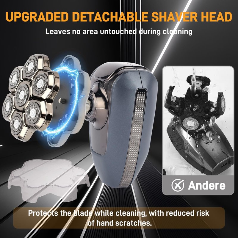 Head Shaver for Bald Men, 7D Electric Rotary Bald Head Shaver for Men, 5-in-1 Grooming Kit, USB Rechargeable Wet/Dry Shavers for Men, IPX6 Waterproof Head Shaver with LED Display