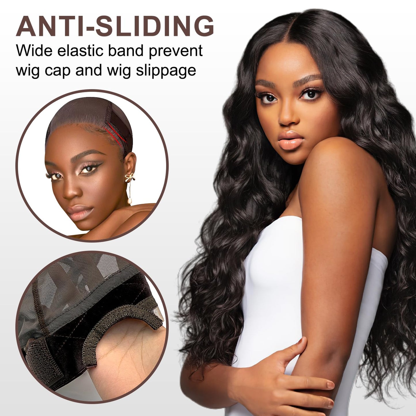 VITASHYNX 2 Pcs Wig Grip Cap for Women, Wig Cap with Grip Band Adjustable Make Your Wigs Be Glueless, 4X5 Transparent Lace Non Slip Caps for Lace Front Wigs (Brown)