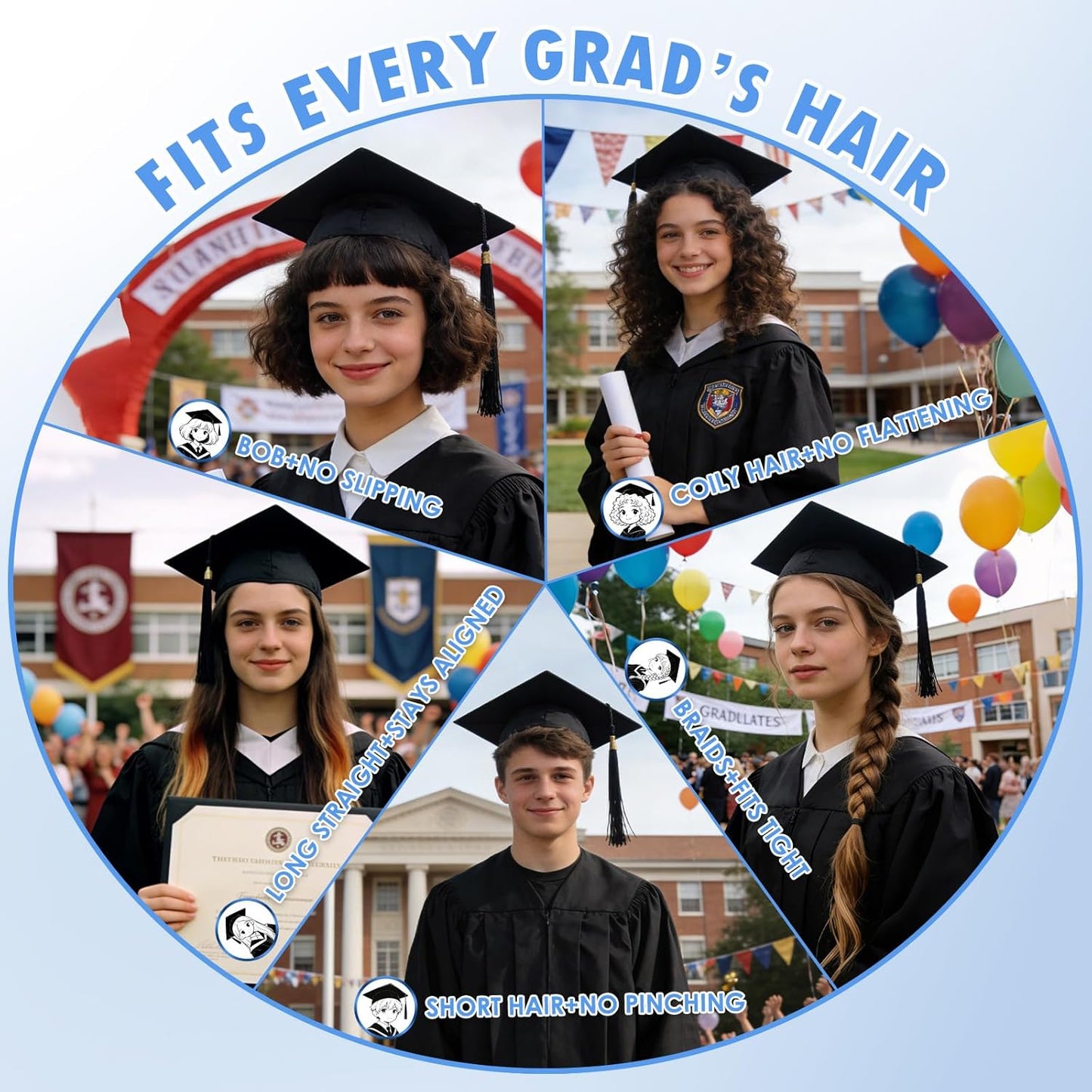 Graduation Cap Headband Insert - Clear White Anti-Fall Hair Band | Secure Grad Cap Holder for Students & Girls