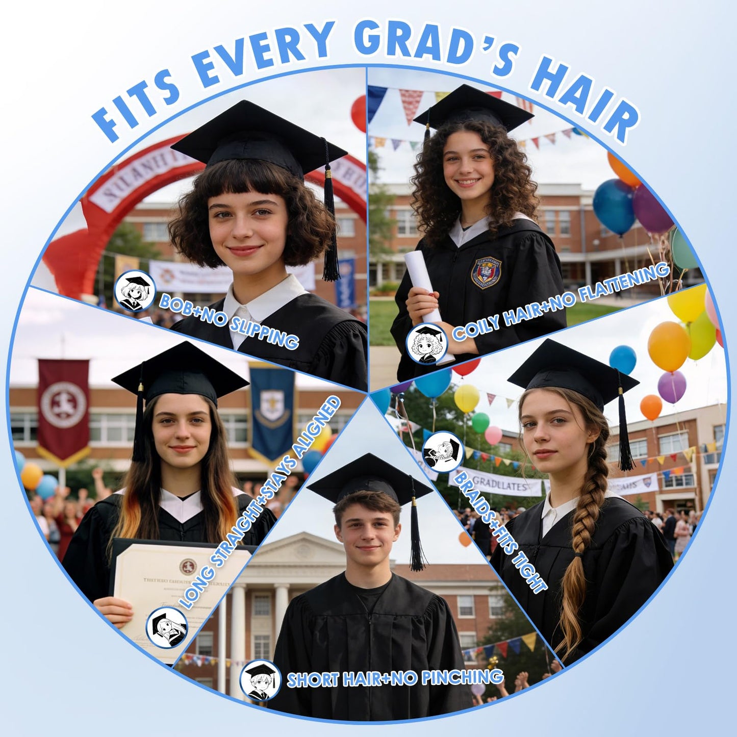 PUNCHMAN Graduation Cap Headband Insert- Black 1 Pack Firm Anti-fall Hair Band,Graduation Hat Headband Holder for Secure Grad Cap And Hairstyle,Hat Accessories for Graduates,Students,Girls
